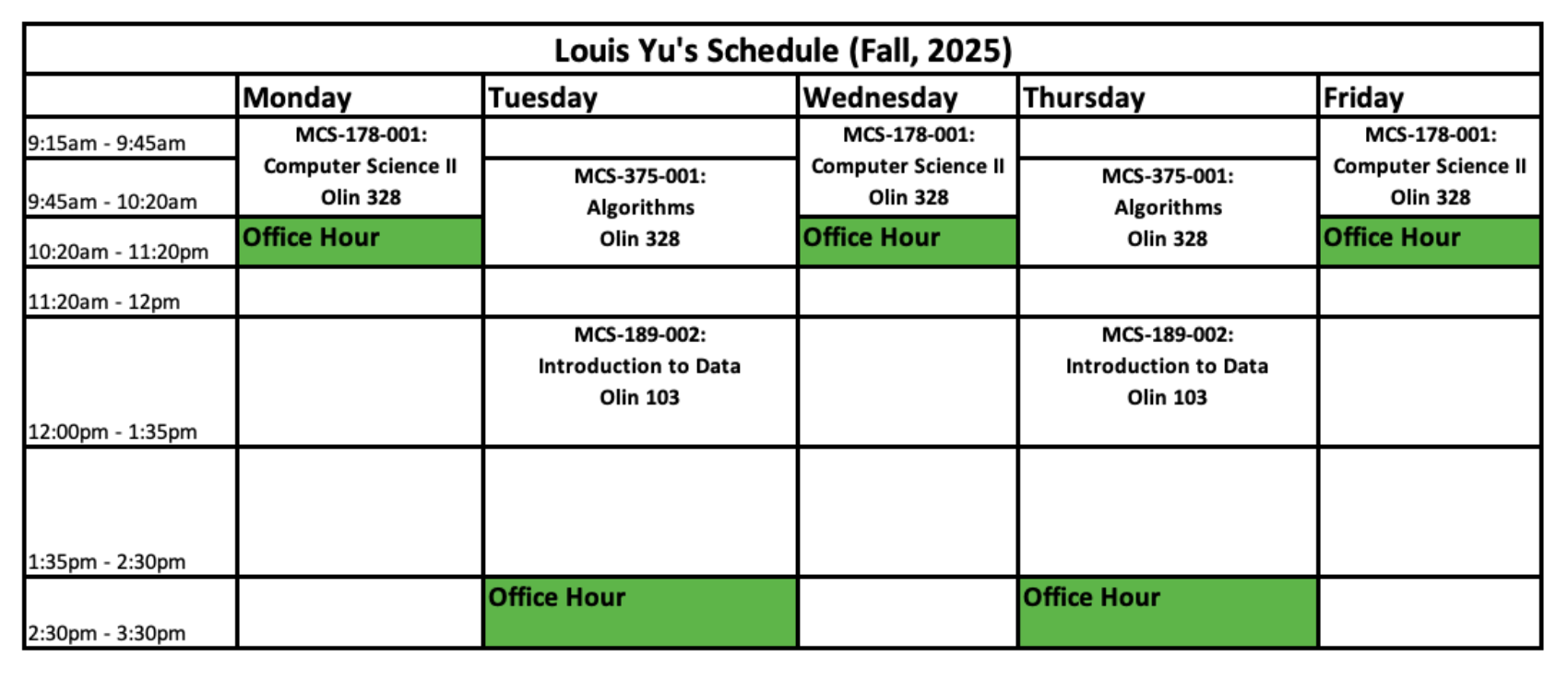 Weekly Schedule